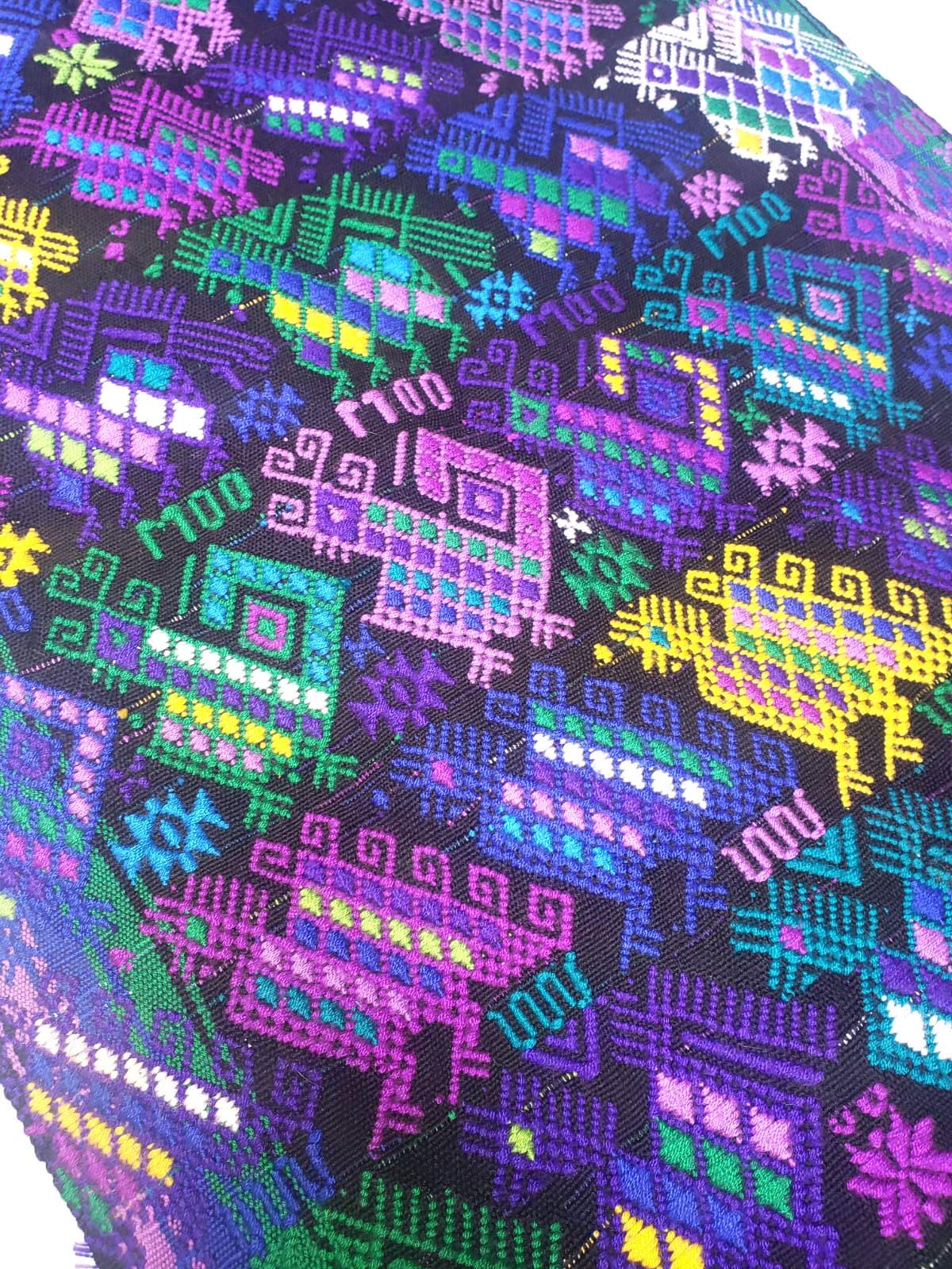 Hand Weaved Purple Birds and Horses TSUTE, Mayan Table Runner, Throw Santo Domingo XENACOJ