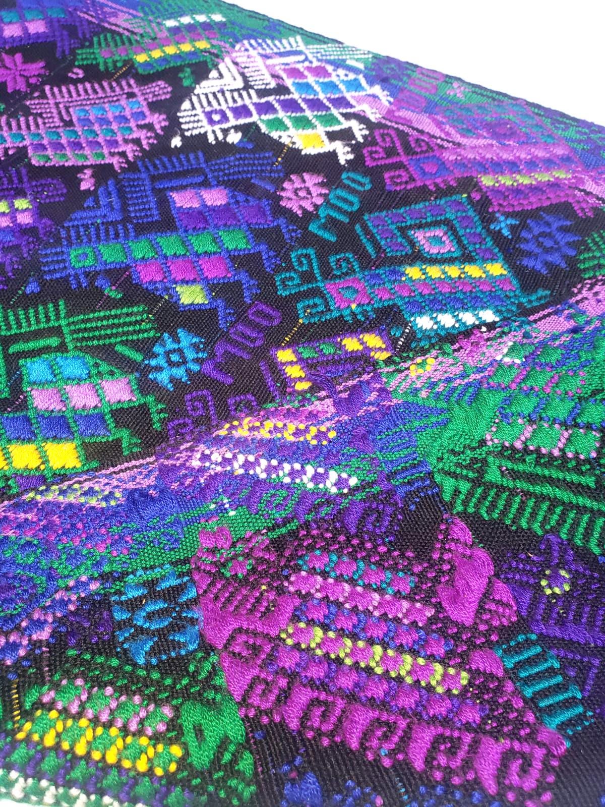 Hand Weaved Purple Birds and Horses TSUTE, Mayan Table Runner, Throw Santo Domingo XENACOJ
