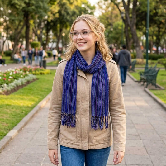 Cotton and Polyester Scarf Wrap, Artisan Woven Scarf, Ligth-weight Textile