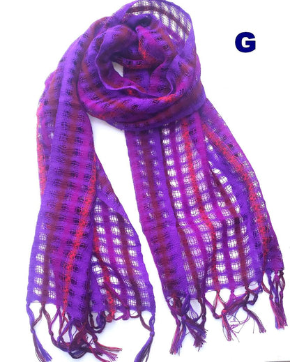 Cotton and Polyester Scarf Wrap, Artisan Woven Scarf, Ligth-weight Textile