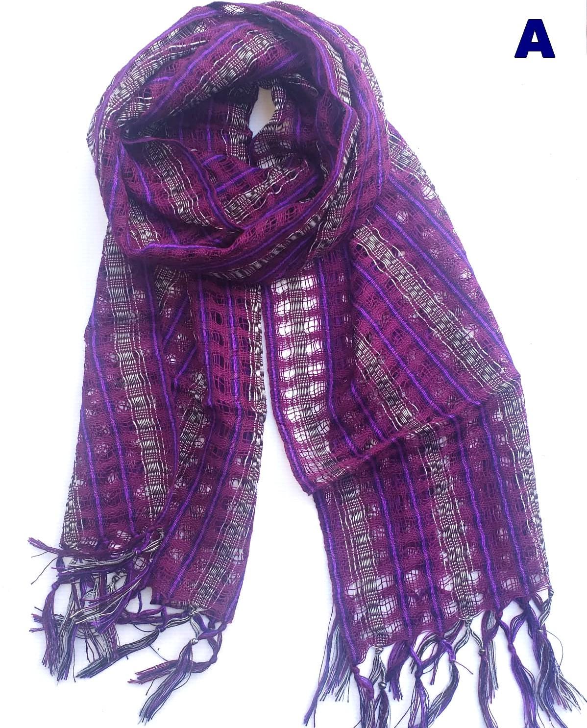Cotton and Polyester Scarf Wrap, Artisan Woven Scarf, Ligth-weight Textile