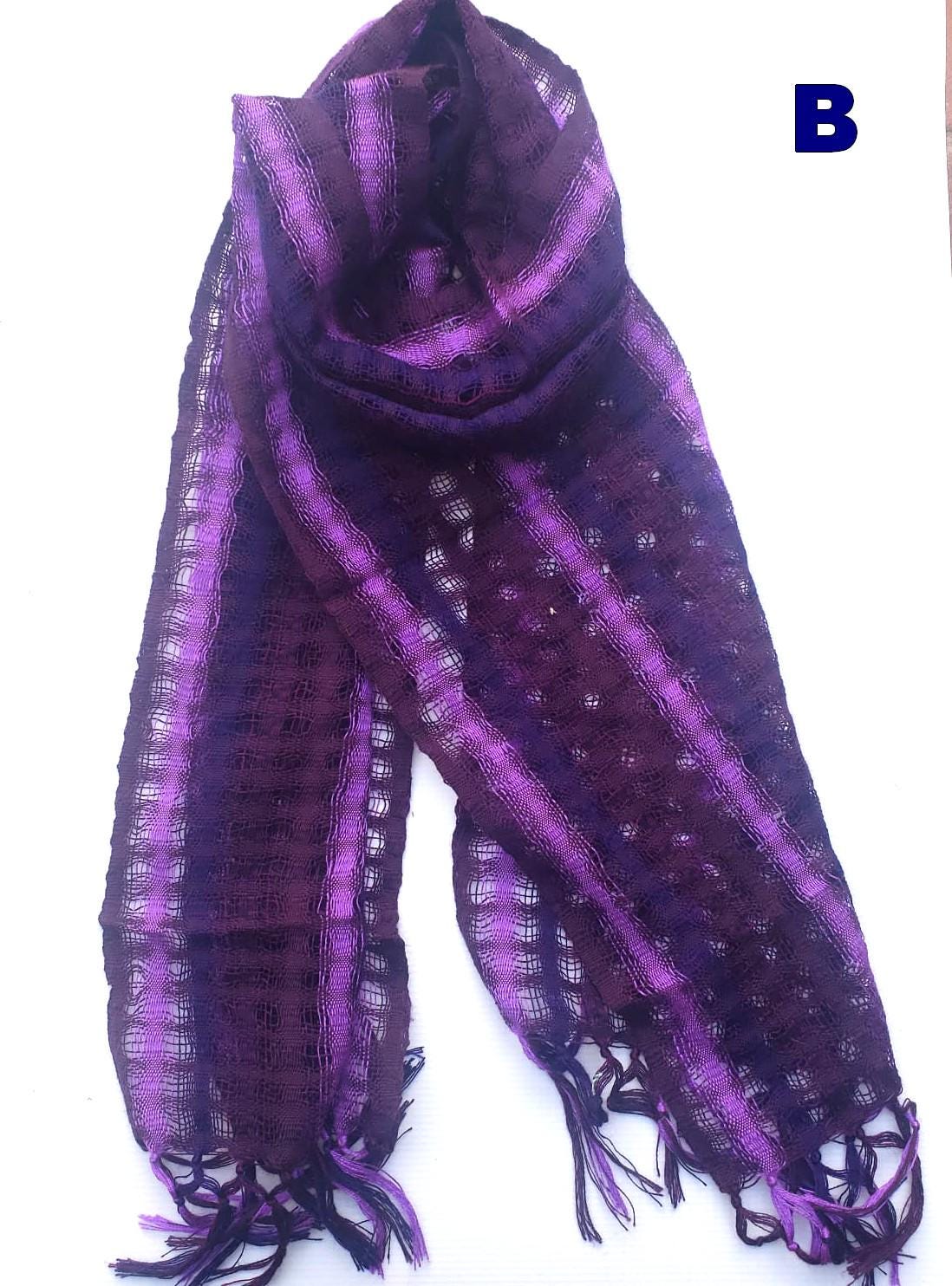 Cotton and Polyester Scarf Wrap, Artisan Woven Scarf, Ligth-weight Textile