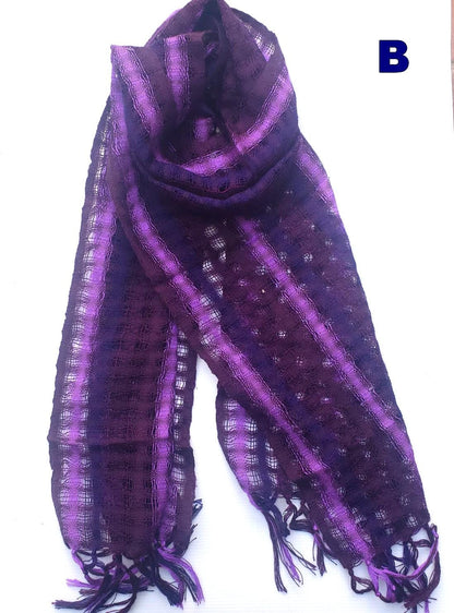 Cotton and Polyester Scarf Wrap, Artisan Woven Scarf, Ligth-weight Textile