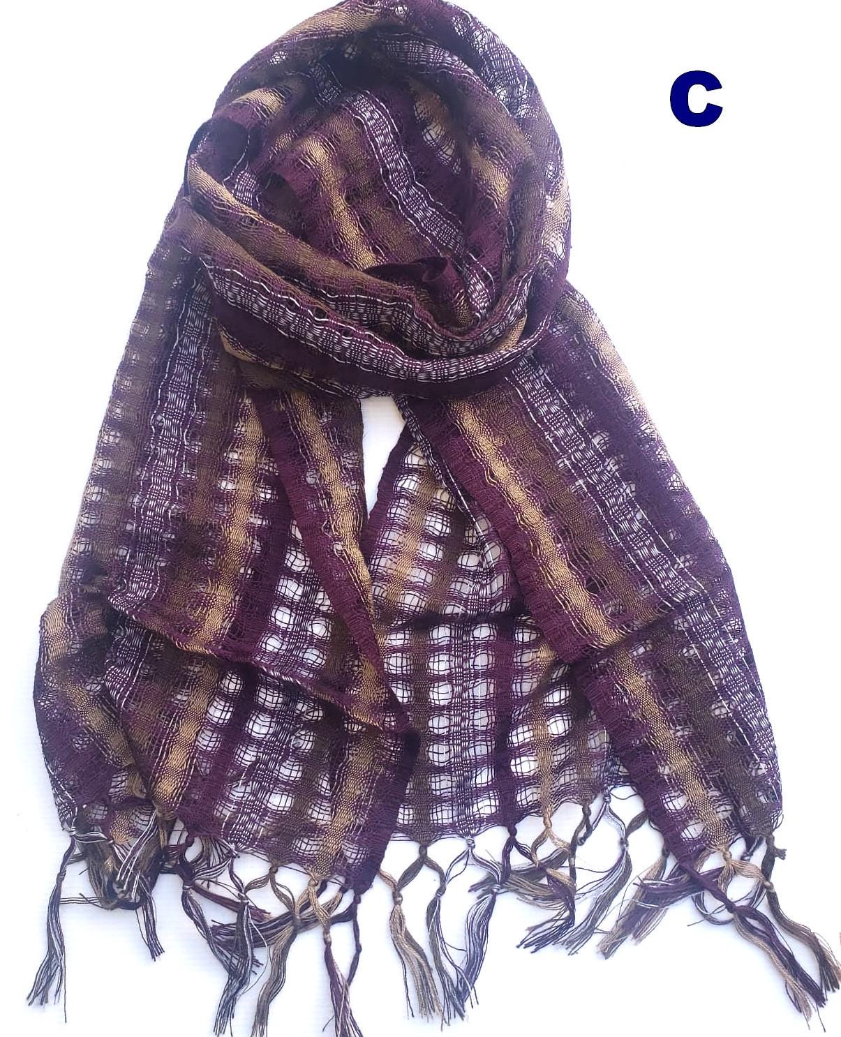 Cotton and Polyester Scarf Wrap, Artisan Woven Scarf, Ligth-weight Textile