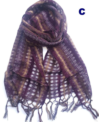 Cotton and Polyester Scarf Wrap, Artisan Woven Scarf, Ligth-weight Textile
