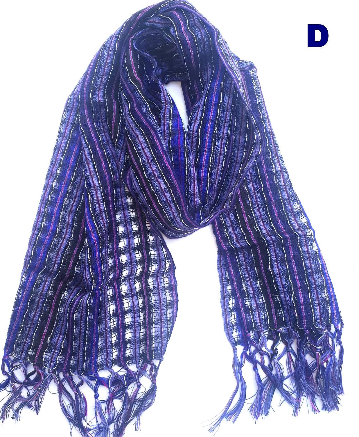 Cotton and Polyester Scarf Wrap, Artisan Woven Scarf, Ligth-weight Textile