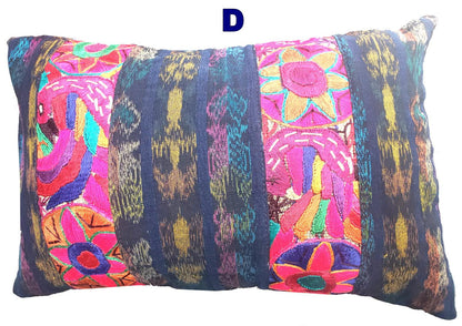 Guatemalan Hand-Embroidery - Floral- Pillow Case Cushion Cover 12x18 Indigo Red color
