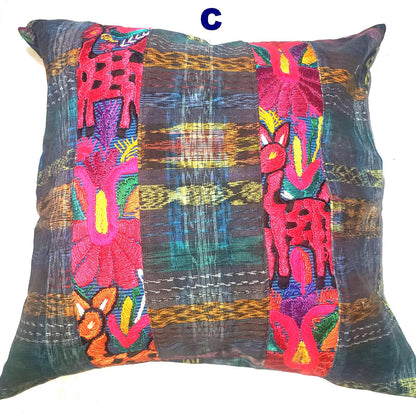 Guatemalan Hand-Embroidery - Floral- Pillow Case Cushion Cover 18x18 Indigo Red color