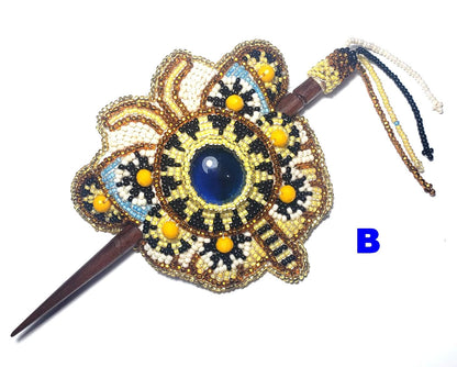 Czech Seed BEADS Hair Accessory CLIP BARRETTE Guatemala With Wooden Stick For Women - Aesthetic Leather Hair Stick Barret Clip