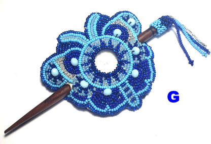 Czech Seed BEADS Hair Accessory CLIP BARRETTE Guatemala With Wooden Stick For Women - Aesthetic Leather Hair Stick Barret Clip