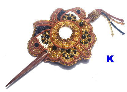 Czech Seed BEADS Hair Accessory CLIP BARRETTE Guatemala With Wooden Stick For Women - Aesthetic Leather Hair Stick Barret Clip
