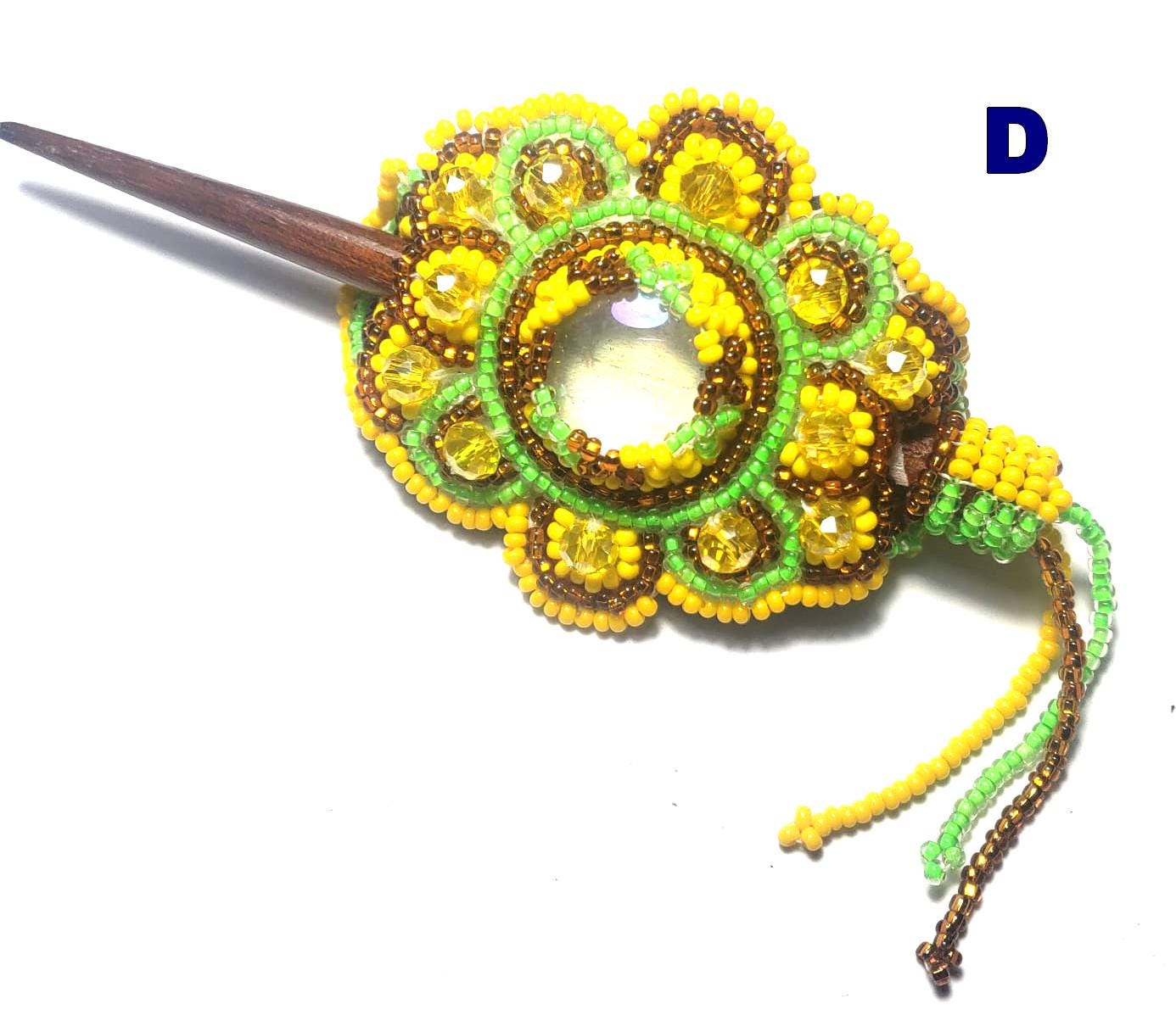 Czech Seed Bead Hair Clip Barrette: Guatemalan Leather & Wood