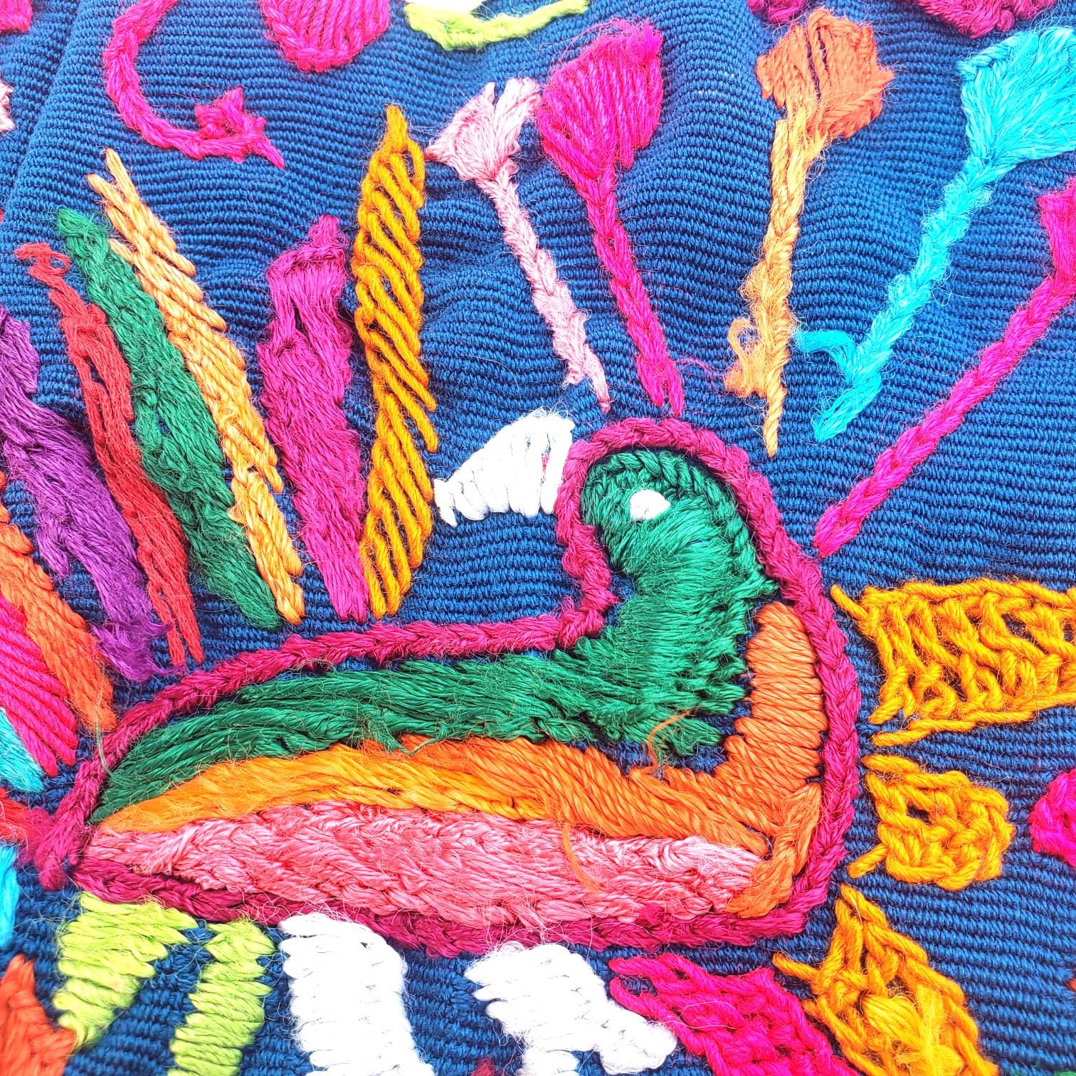Upcycled Huipil PILLOW Case, Cushion Cover 19x19 inches, Handmade Blue PEACOCKS and FLORAL Textile