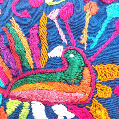 Upcycled Huipil PILLOW Case, Cushion Cover 19x19 inches, Handmade Blue PEACOCKS and FLORAL Textile