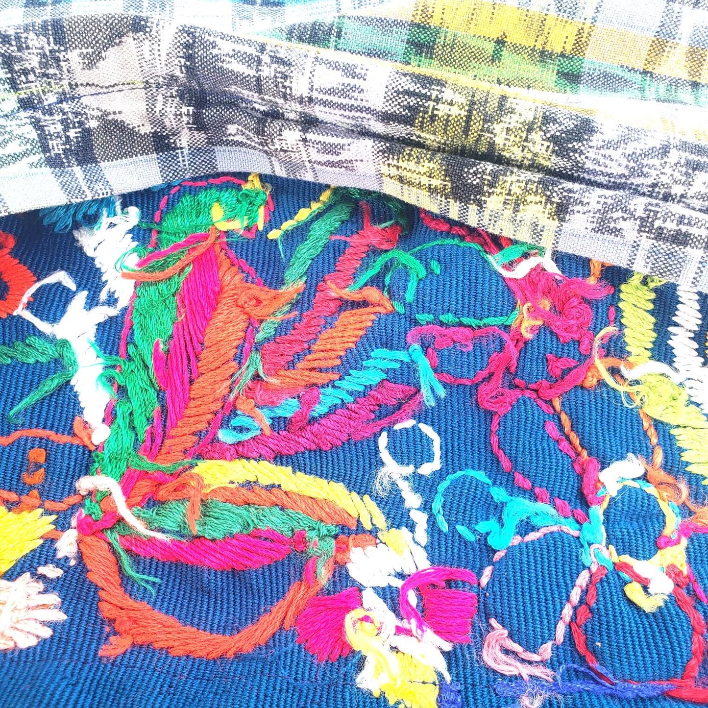 Upcycled Huipil PILLOW Case, Cushion Cover 19x19 inches, Handmade Blue PEACOCKS and FLORAL Textile