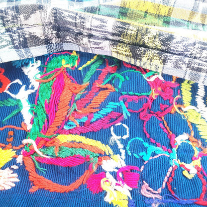 Upcycled Huipil PILLOW Case, Cushion Cover 19x19 inches, Handmade Blue PEACOCKS and FLORAL Textile