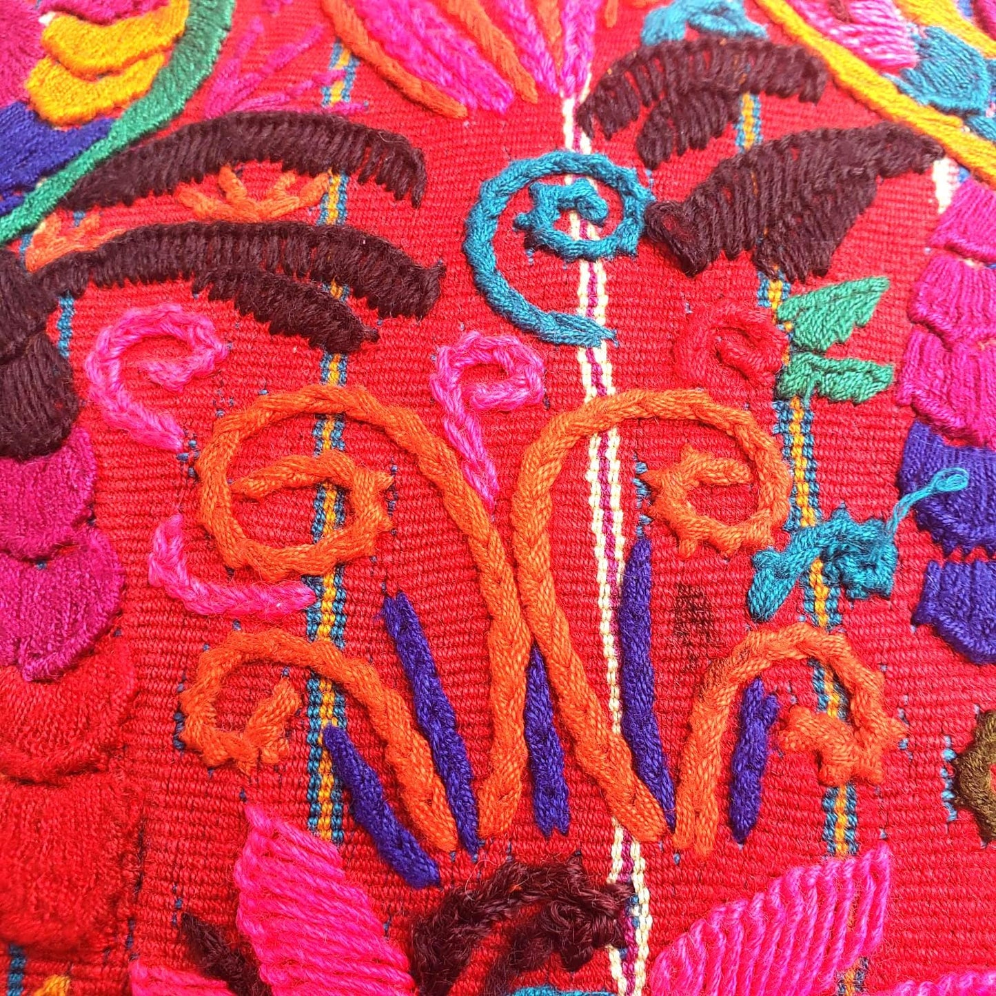 Upcycled Huipil PILLOW Case, Cushion Cover 19x19 inches, Handmade Green PEACOCKS and FLORAL Textile