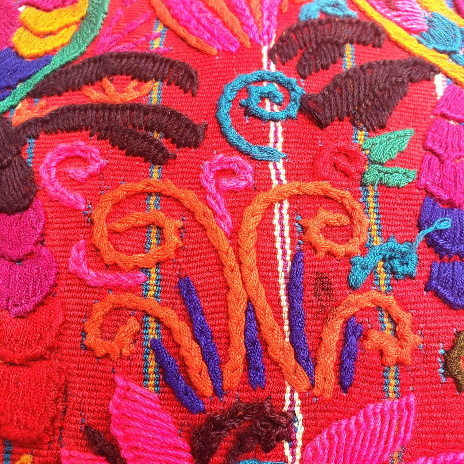 Upcycled Huipil PILLOW Case, Cushion Cover 19x19 inches, Handmade Green PEACOCKS and FLORAL Textile