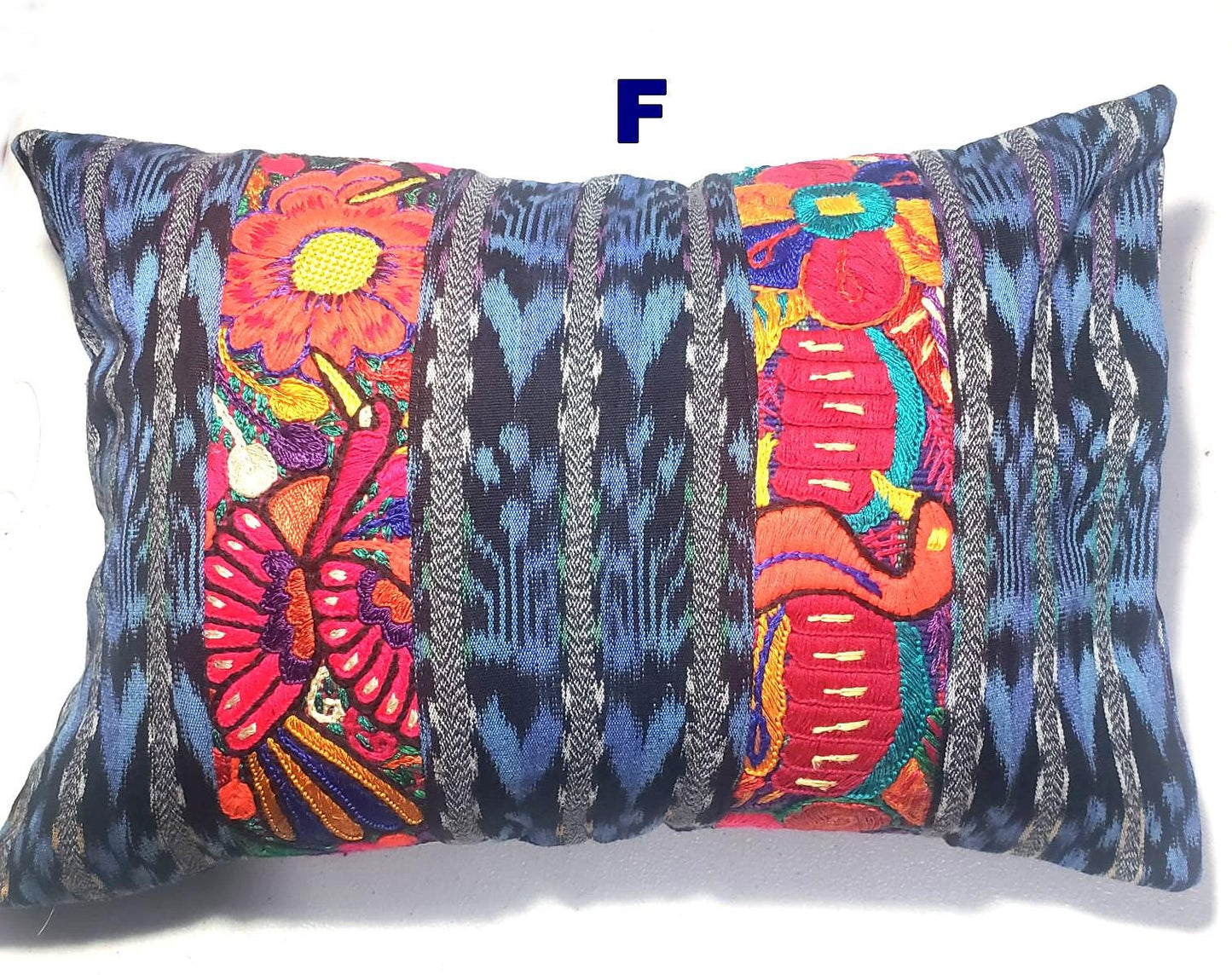 Guatemalan Hand-Embroidery - Floral- Pillow Case Cushion Cover 12x18 Indigo Red color