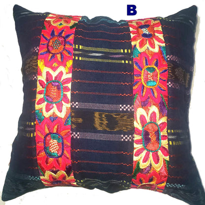 Guatemalan Hand-Embroidery - Floral- Pillow Case Cushion Cover 18x18 Indigo Red color