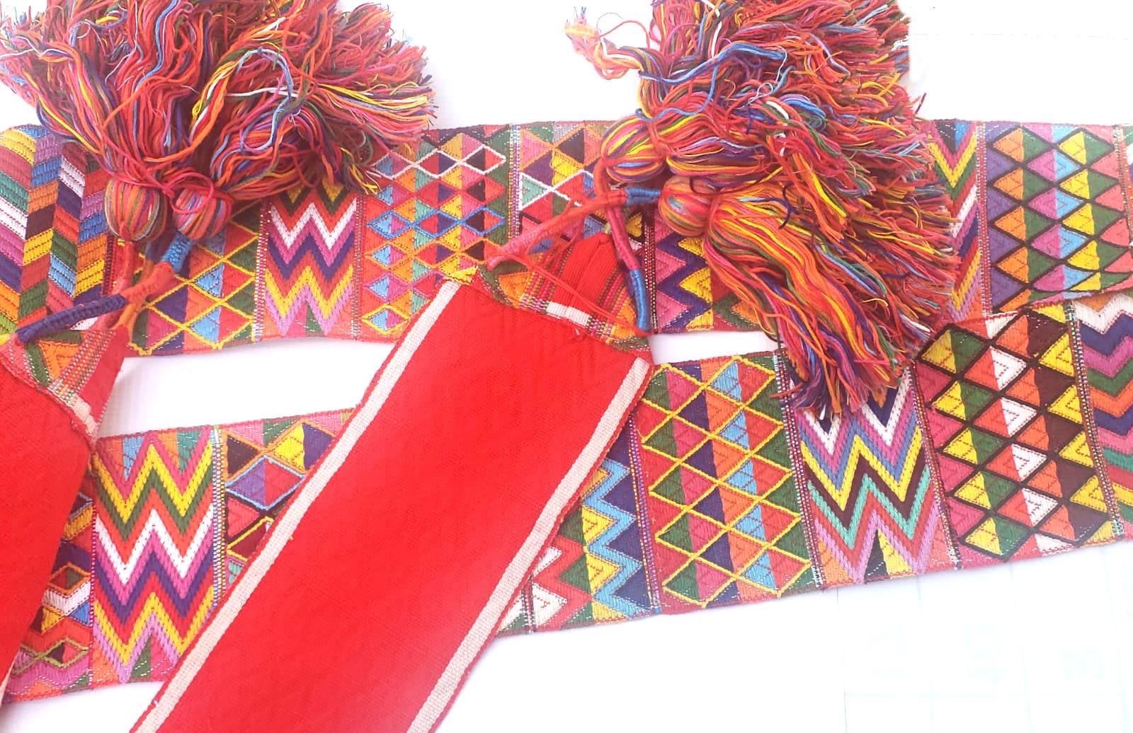 Vintage Red Unique Guatemala Handmade WEAVED Cotton SASH CINTA from Aguacatan
