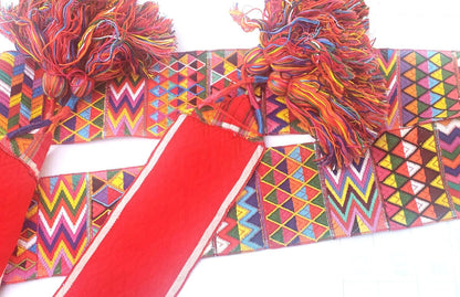 Vintage Red Unique Guatemala Handmade WEAVED Cotton SASH CINTA from Aguacatan
