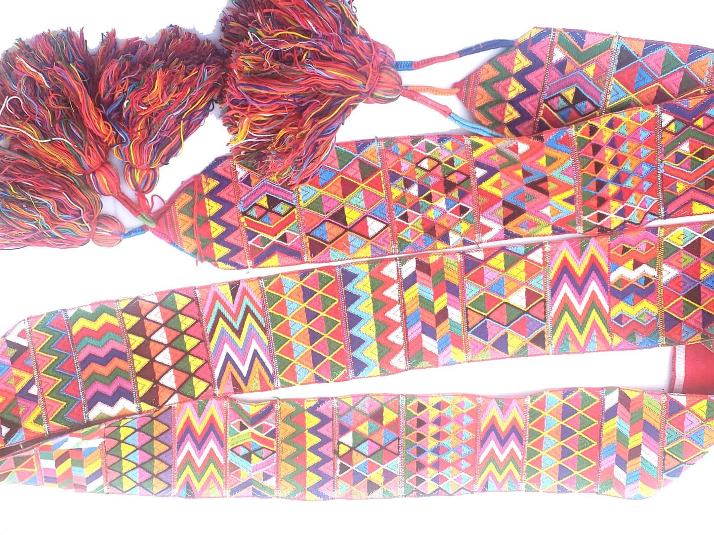 Vintage Red Unique Guatemala Handmade WEAVED Cotton SASH CINTA from Aguacatan