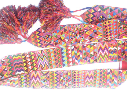 Vintage Red Unique Guatemala Handmade WEAVED Cotton SASH CINTA from Aguacatan