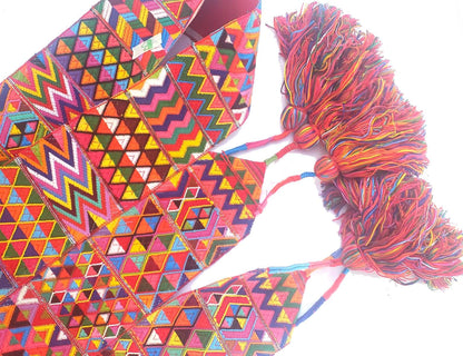 Vintage Red Unique Guatemala Handmade WEAVED Cotton SASH CINTA from Aguacatan