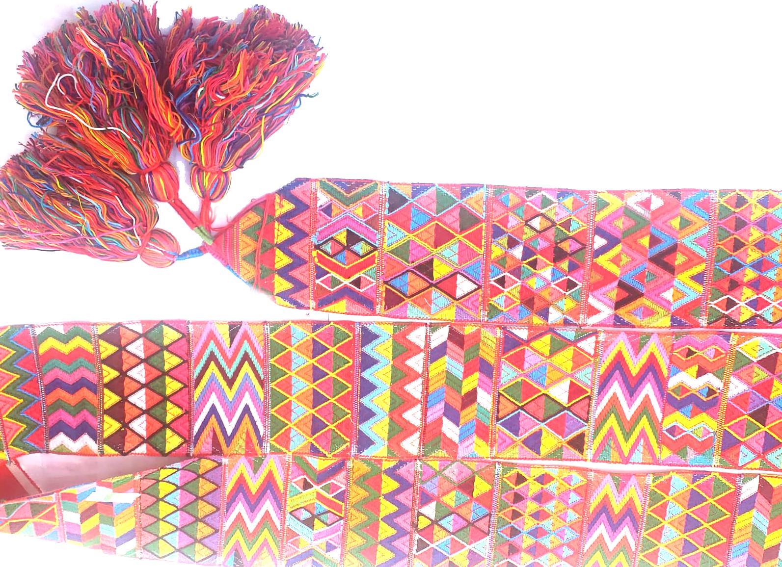 Vintage Red Unique Guatemala Handmade WEAVED Cotton SASH CINTA from Aguacatan