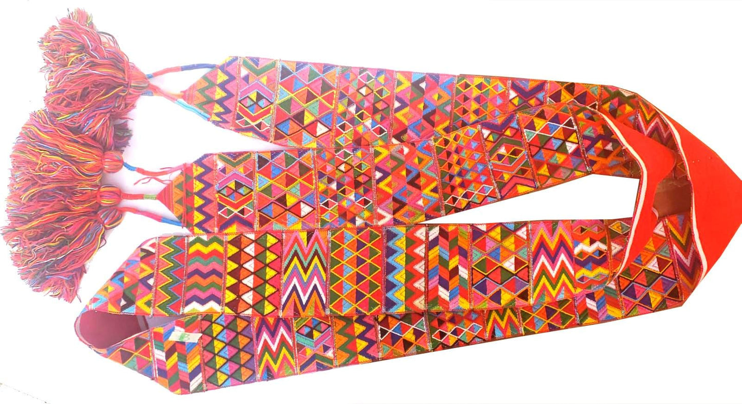 Vintage Red Unique Guatemala Handmade WEAVED Cotton SASH CINTA from Aguacatan