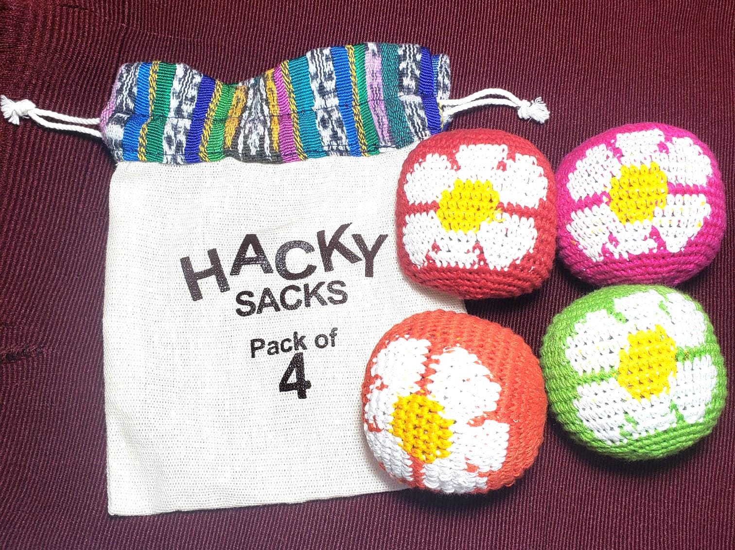 Guatemala Stress Relief Crocheted Cotton Hacky SACKS, Floral JUGGLING BALLS
