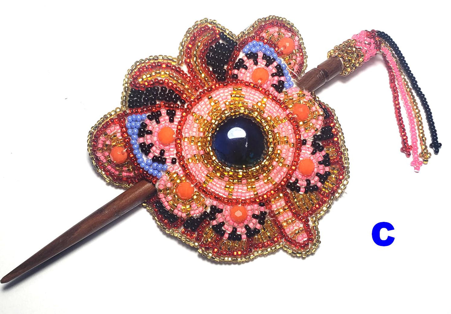 Czech Seed BEADS Hair Accessory CLIP BARRETTE Guatemala With Wooden Stick For Women - Aesthetic Leather Hair Stick Barret Clip