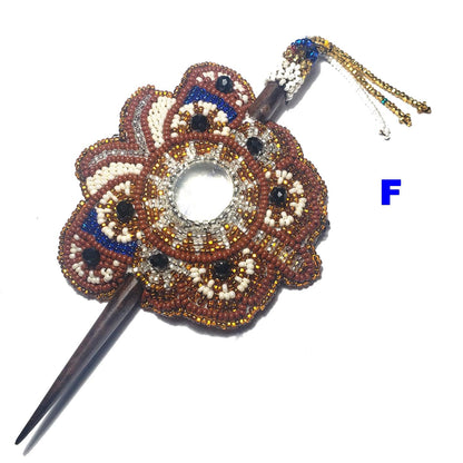 Czech Seed BEADS Hair Accessory CLIP BARRETTE Guatemala With Wooden Stick For Women - Aesthetic Leather Hair Stick Barret Clip