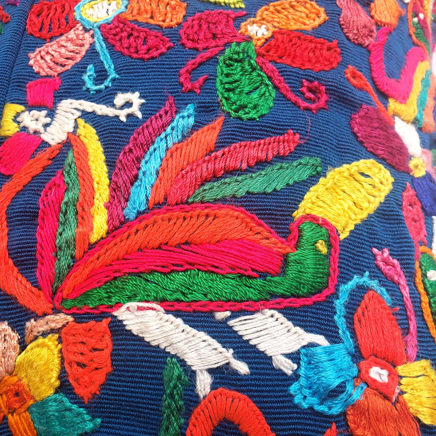 Upcycled Huipil PILLOW Case, Cushion Cover 19x19 inches, Handmade Blue PEACOCKS and FLORAL Textile