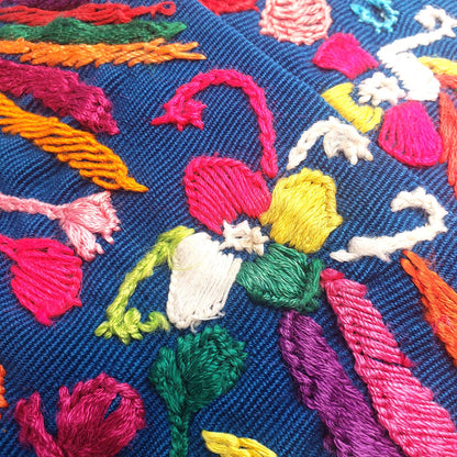 Upcycled Huipil PILLOW Case, Cushion Cover 19x19 inches, Handmade Blue PEACOCKS and FLORAL Textile