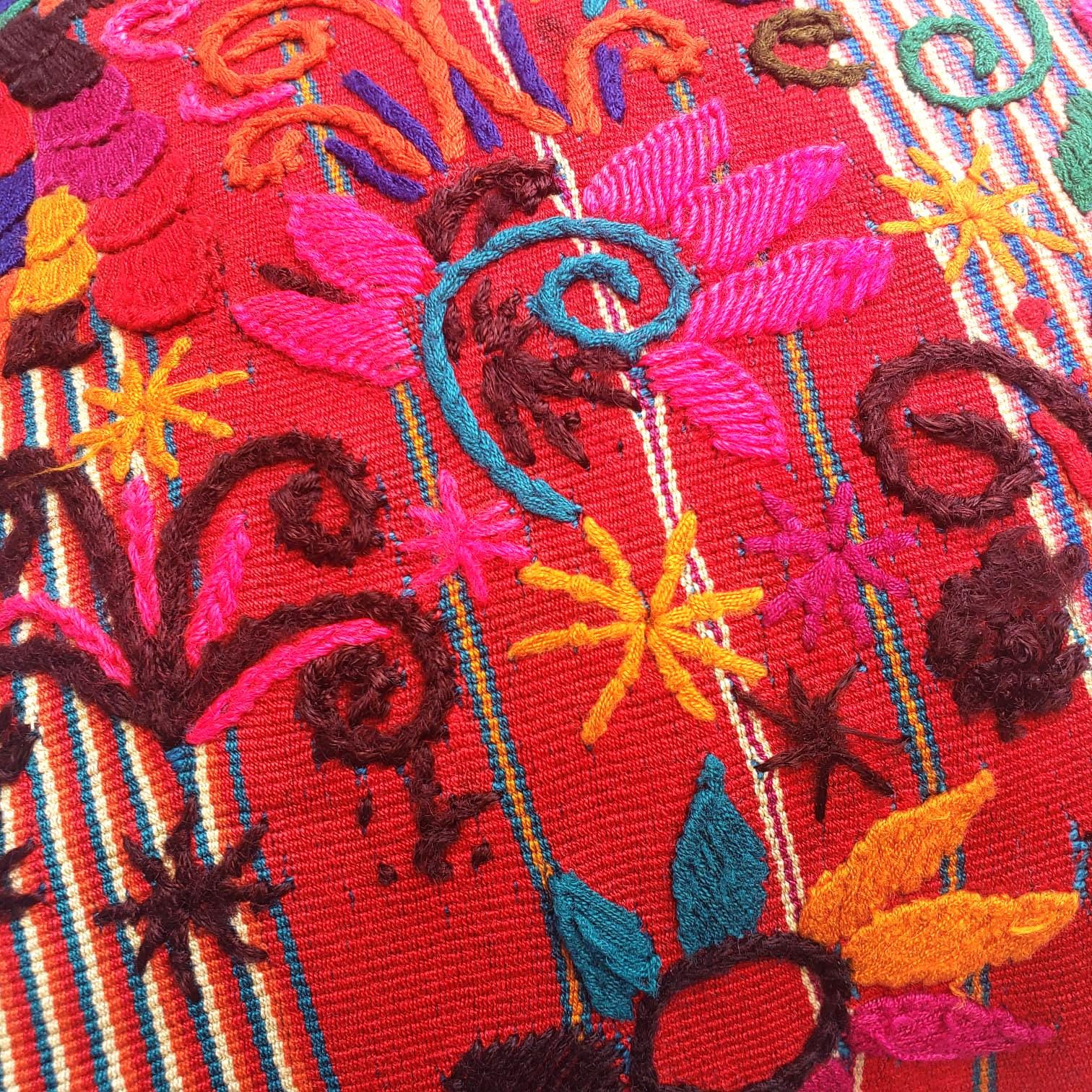 Upcycled Huipil PILLOW Case, Cushion Cover 19x19 inches, Handmade Green PEACOCKS and FLORAL Textile