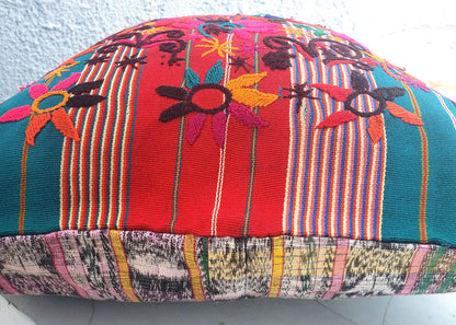 Upcycled Huipil PILLOW Case, Cushion Cover 19x19 inches, Handmade Green PEACOCKS and FLORAL Textile
