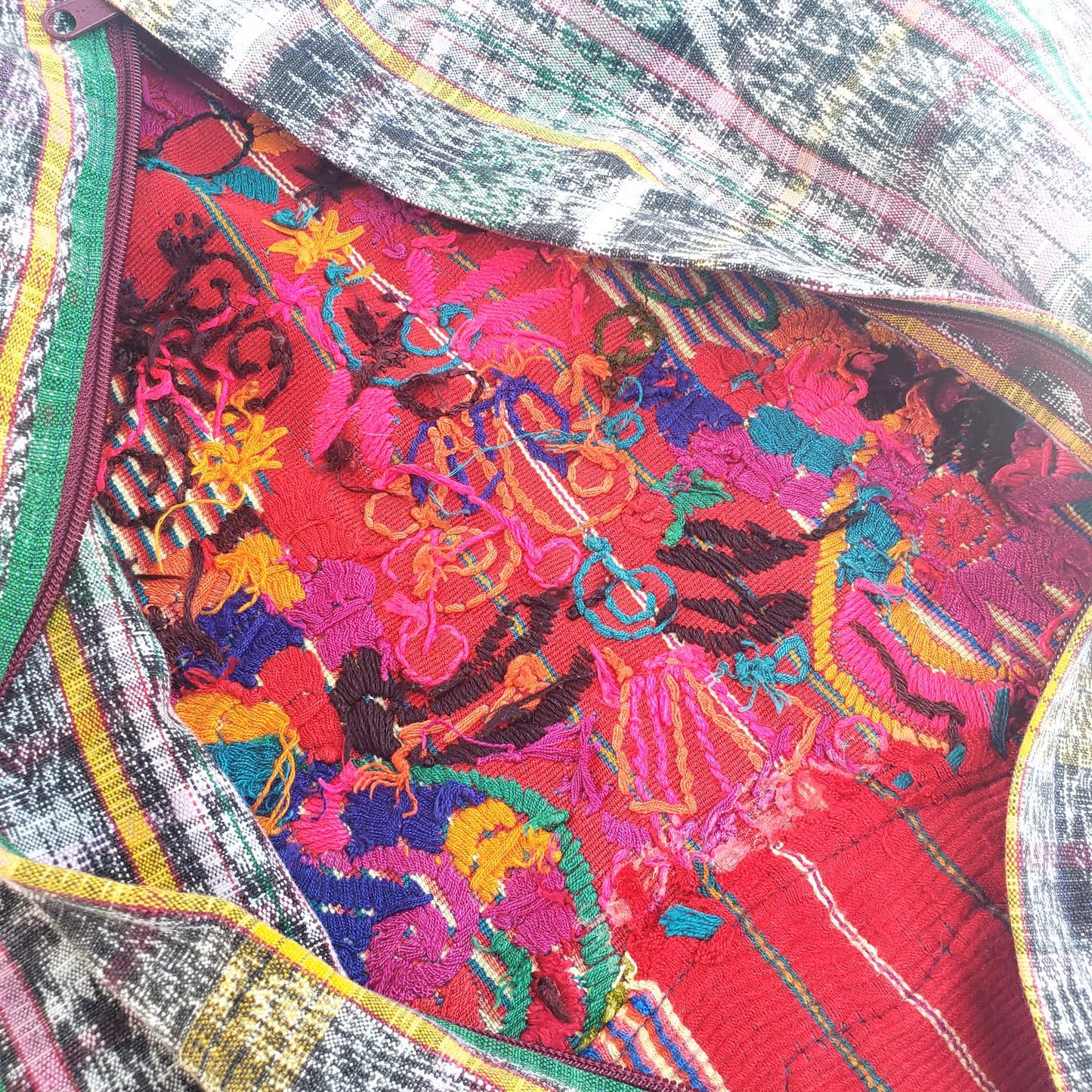 Upcycled Huipil PILLOW Case, Cushion Cover 19x19 inches, Handmade Green PEACOCKS and FLORAL Textile