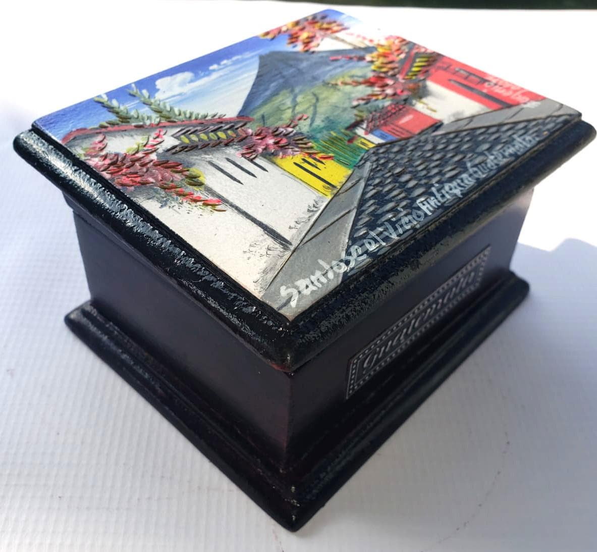Hand-Painted Pinewood BOX For TEA, Santa Catalina Arch Paint Box