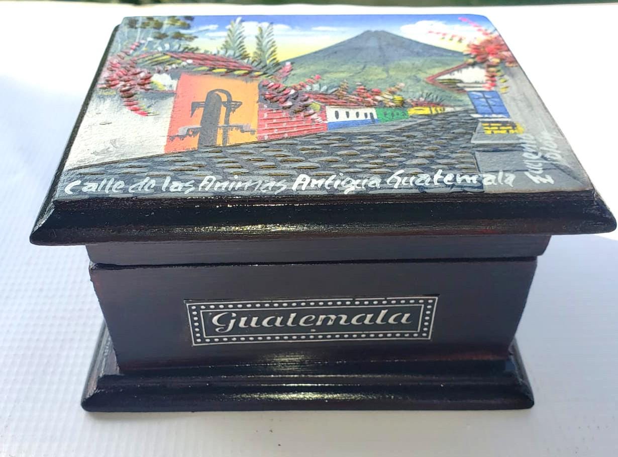 Hand-Painted Pinewood BOX For TEA, Santa Catalina Arch Paint Box