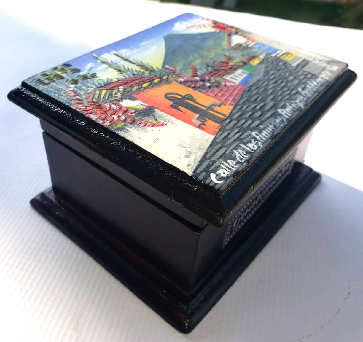 Hand-Painted Pinewood BOX For TEA, Santa Catalina Arch Paint Box