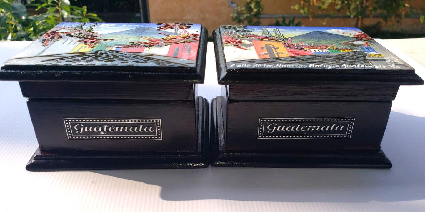 Hand-Painted Pinewood BOX For TEA, Santa Catalina Arch Paint Box
