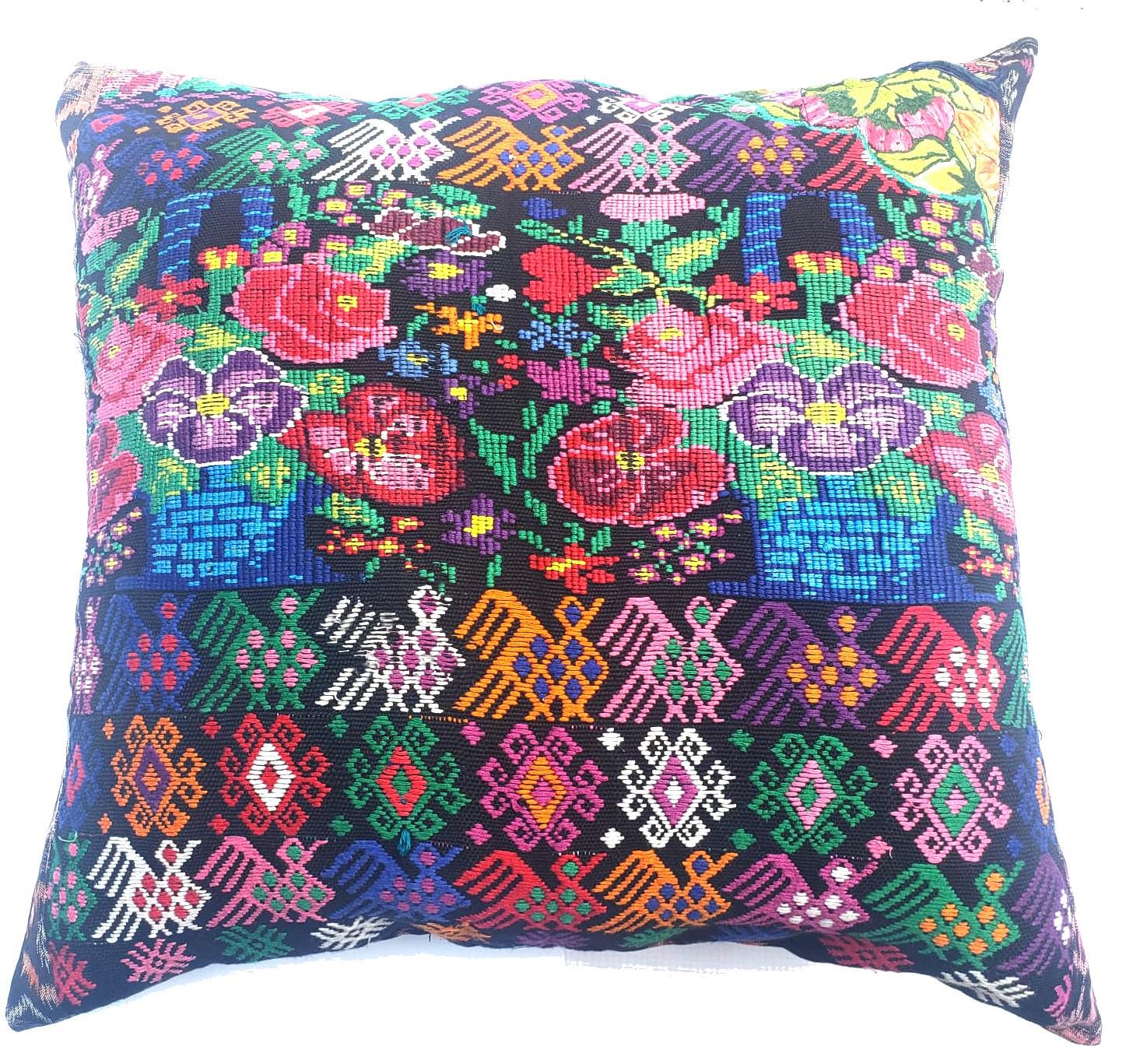 Cotton Guatemala hand pillow cover -Comalapa Huipil- 14x18 16x16 17x17 18x18