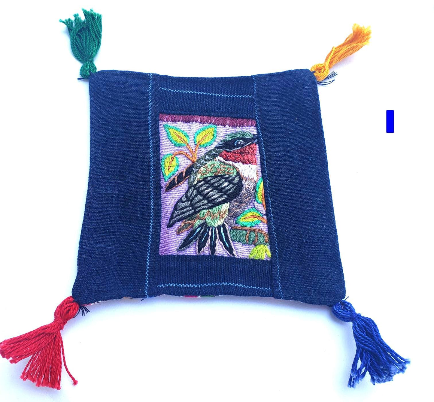 13x13 Cm Hand Embroidered COTTON Textile GUATEMALAN Birds COASTER - Pretty Ornament Square Coaster