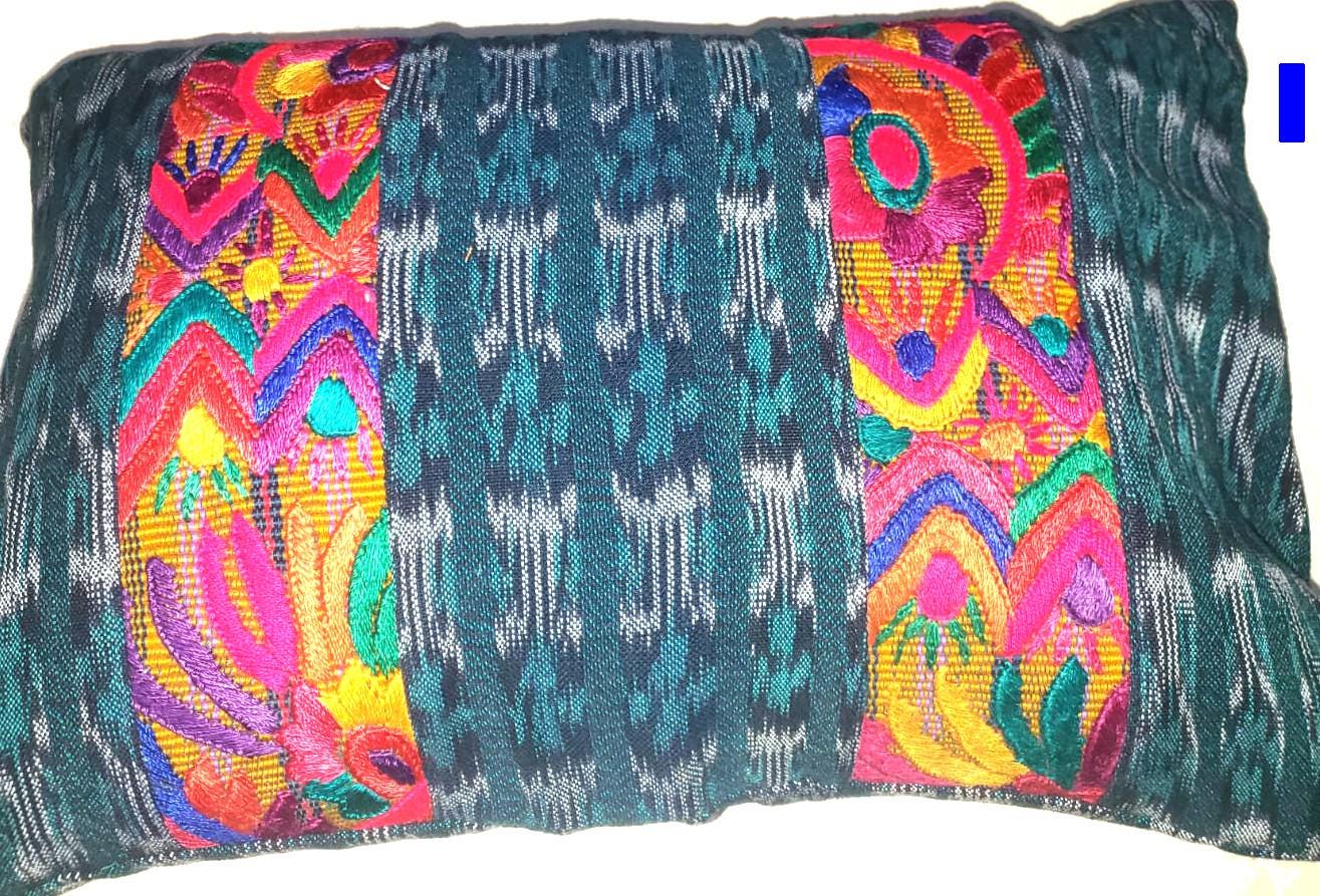 Guatemalan Hand-Embroidery - Floral- Pillow Case Cushion Cover 12x18 Indigo Red color