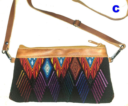 Aesthetic Woman Guatemalan Leather Huipil CROSSBODY Wristlet CLUTCH PURSE - 100% Cotton Lining Purse
