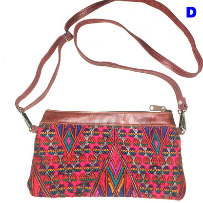 Aesthetic Woman Guatemalan Leather Huipil CROSSBODY Wristlet CLUTCH PURSE - 100% Cotton Lining Purse