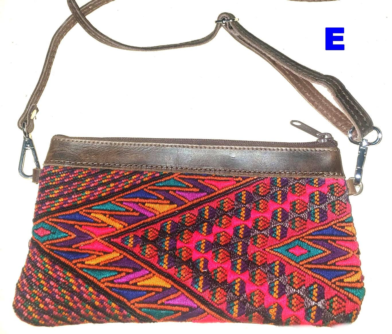 Aesthetic Woman Guatemalan Leather Huipil CROSSBODY Wristlet CLUTCH PURSE - 100% Cotton Lining Purse