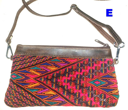 Aesthetic Woman Guatemalan Leather Huipil CROSSBODY Wristlet CLUTCH PURSE - 100% Cotton Lining Purse